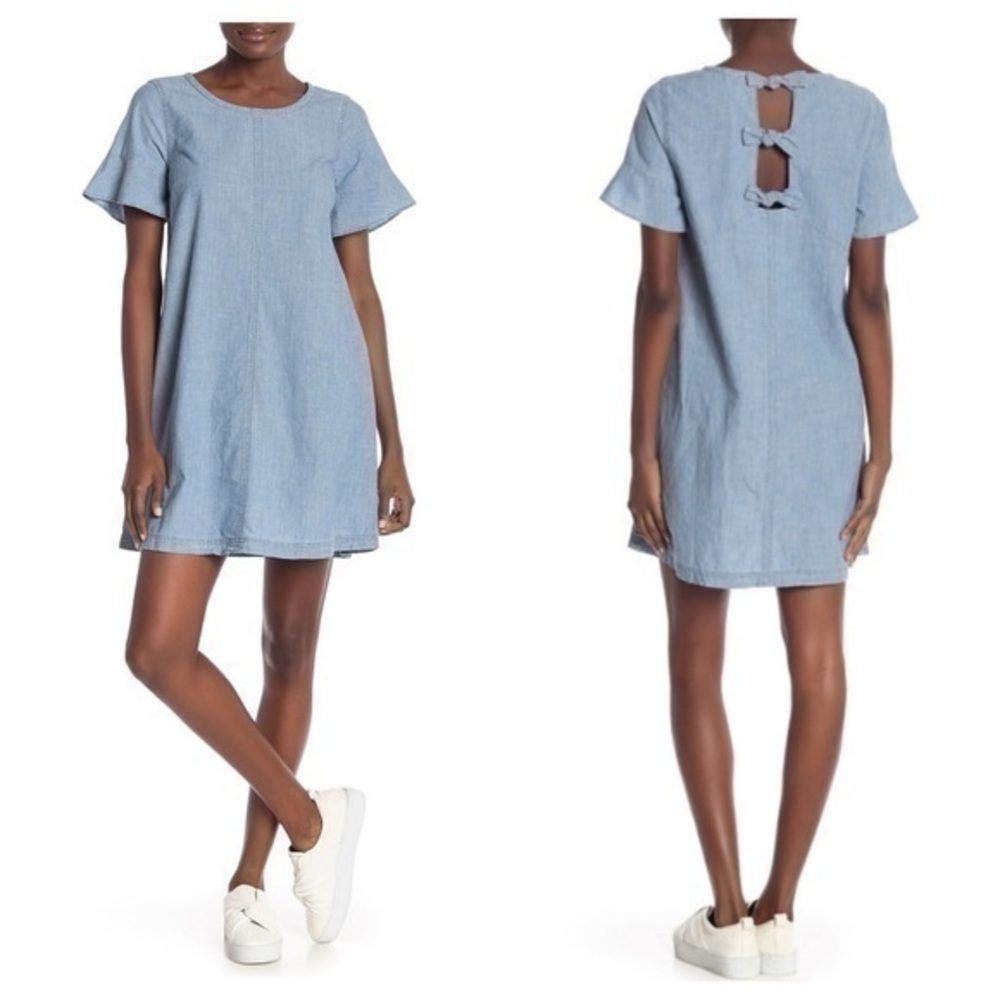 Madewell blue chambray bow back dress AA16